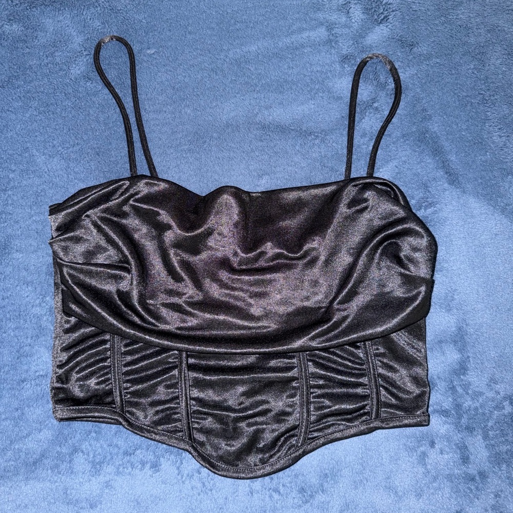 Pull&Bear Black Satin Crop Top